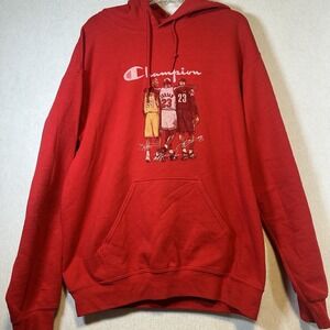 Champion Mens Hoodie Sweatshirt Fleece Bryant Jordan Basketball Red Size M